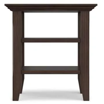 SIMPLIHOME Acadian SOLID WOOD 19 inch Wide Square Transitional End Table in Warm Walnut Brown with Storage, 2 Shelves, for the Living Room and Bedroom