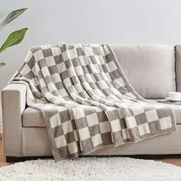 CozeCube Checkered Blanket,Ultra Soft Cozy Grey Checkered Throw Blanket, Warm Fluffy Checkerboard Throw Blanket, Grey and White Checkered Blanket for Couch Bed Sofa,50x60 Inches