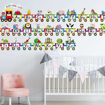 Alphabet Train Bulletin Board Set Animals Alphabet Line Cards for Classroom Wall Letters Banner Decor Early Learning Bedroom Nursery Playroom Decorations Children Kids Teens