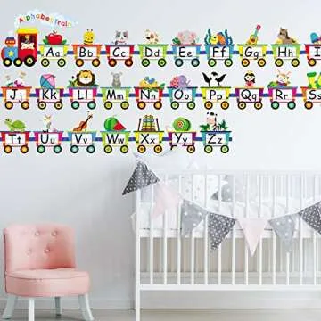 Alphabet Train Bulletin Board Set Animals Alphabet Line Cards for Classroom Wall Letters Banner Decor Early Learning Bedroom Nursery Playroom Decorations Children Kids Teens