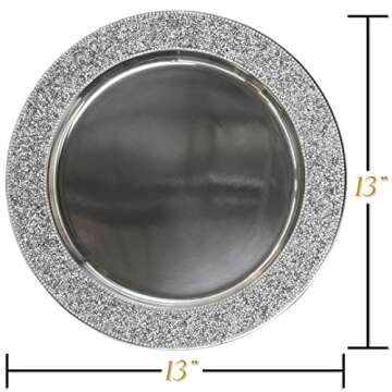 Luminous Charger Plate, Sparkling Rhinestones, Protective Dinner Plate Server, For Formal Dining Table Setting, Event, Wedding, Silver, 13", Sold Individually
