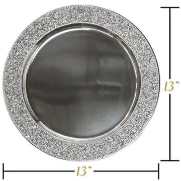 Luminous Charger Plate, Sparkling Rhinestones, Protective Dinner Plate Server, For Formal Dining Table Setting, Event, Wedding, Silver, 13", Sold Individually