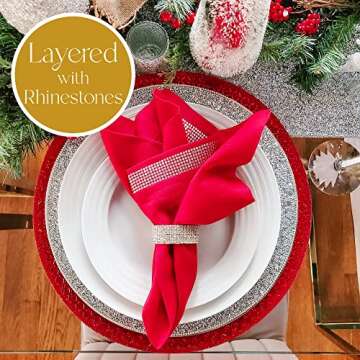 Luminous Charger Plate, Sparkling Rhinestones, Protective Dinner Plate Server, For Formal Dining Table Setting, Event, Wedding, Silver, 13", Sold Individually