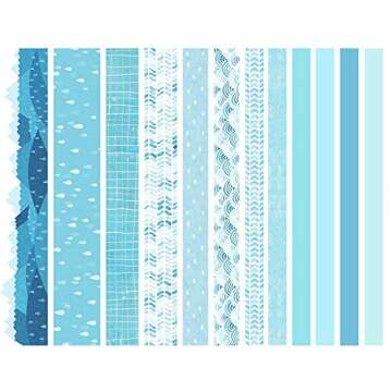 12 Rolls Floral Masking Washi Tape Set,Colored Masking Washi Tapes,4 Size Decorative Cute Washi Masking Tape for Craft,Bullet Journal Supplies, Planners, Card/Gift Wrapping (Blue)