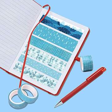 12 Rolls Floral Masking Washi Tape Set,Colored Masking Washi Tapes,4 Size Decorative Cute Washi Masking Tape for Craft,Bullet Journal Supplies, Planners, Card/Gift Wrapping (Blue)