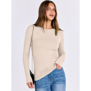 ANRABESS Women Slim Fit Long Sleeve Rib Knit Tee