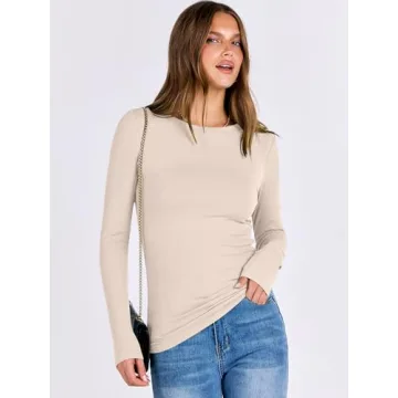 ANRABESS Women Slim Fit Long Sleeve Rib Knit Tee