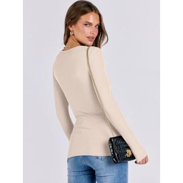 ANRABESS Women Slim Fit Long Sleeve Rib Knit Tee