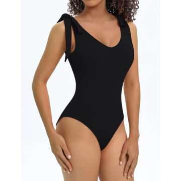 POTILI Tank Top Sleeveless Bodysuit for Women Tie Shoulder V Neck Skims Bodysuits Going Out Black Body Suit Tops