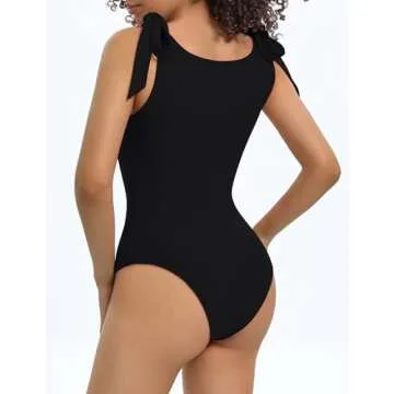 POTILI Tank Top Sleeveless Bodysuit for Women Tie Shoulder V Neck Skims Bodysuits Going Out Black Body Suit Tops