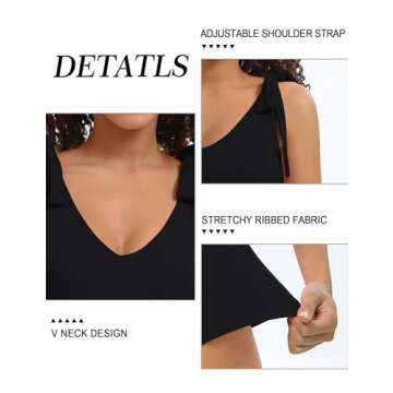 POTILI Tank Top Sleeveless Bodysuit for Women Tie Shoulder V Neck Skims Bodysuits Going Out Black Body Suit Tops