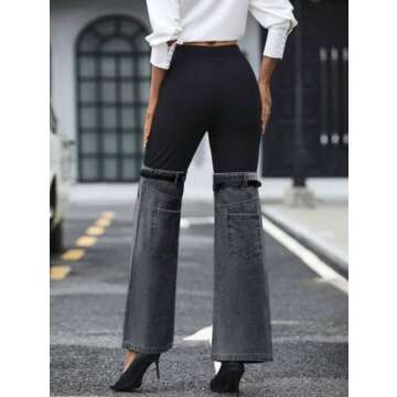 Nihsatin Women's Two Tone Denim Patchwork Flared Pants High Waisted Color Block Bell Bottom Jeans Pa...