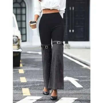 Nihsatin Women's Two Tone Denim Patchwork Flared Pants High Waisted Color Block Bell Bottom Jeans Pants