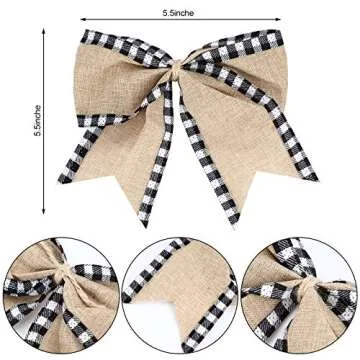 Syhood 12 Pieces Black White Plaid Gift Bows Burlap Wreaths Bows Christmas Burlap Plaid Bow Christma...