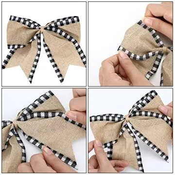 Syhood 12 Pieces Black White Plaid Gift Bows Burlap Wreaths Bows Christmas Burlap Plaid Bow Christmas Tree Topper for Wedding Holiday Birthday Party Decoration Crafts Home Decoration