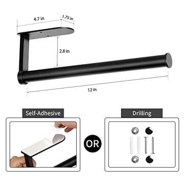 Paper Towel Holder Under Cabinet, OBODING, Black Self Adhesive Paper Towel Holder Wall Mount, Kitche...