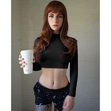 LAGSHIAN Basic Long Sleeve Crop Top, Women's Turtleneck Sexy Casual Top Black