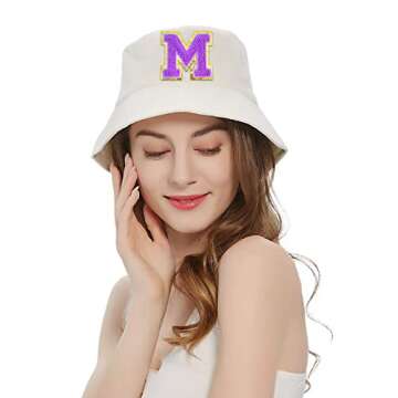 Jongdari Letter Patches Varsity Chenille Iron on Letters Patchs for Clothing English Letter A-Z with Gold Glitters Border, 26pcs Purple