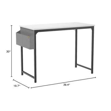 CubiCubi Computer Desk 40 Inch Study Writing Table for Home Office, Modern Simple Style PC Table with Storage Bag, White