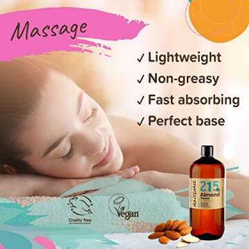 Naissance Sweet Almond Oil 32 fl oz – Pure, Vegan, Non-GMO, Perfect for Skincare & Massage