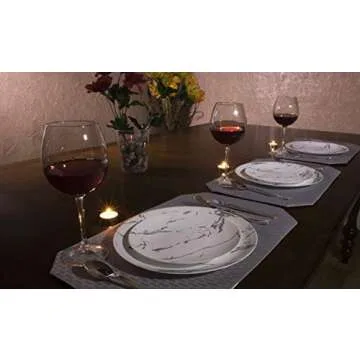 Trendables 60 Pack Disposable Dinnerware Combo - Marble Design Plastic Plates Set Includes: 30 10.25 in. Large Dinner Plates & 30 8" Salad/Dessert Plates - Premium Marble Like For Parties Weddings