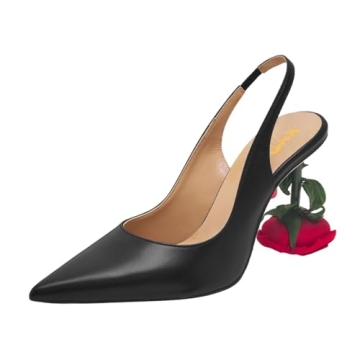 XYD Women's Romantic Rose Heel (80mm) Closed Pointed Toe Slingbacks Pumps Sexy Lady Formal Event Eve...