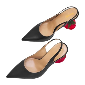 XYD Women's Romantic Rose Heel Slingback Pumps