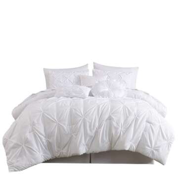 Chezmoi Collection Sydney 7-Piece Pinch Pleat Pintuck Bedding Comforter Set (Queen, White)