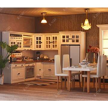 iLAND Dollhouse Kitchen, Modern Dollhouse Furniture Set on 1/12 Scale Wooden White to Store Miniature Food
