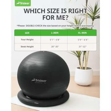 Trideer Ball Chair Yoga Ball Chair Exercise Ball Chair with Base for Home Office Desk, Stability Ball & Fitness Ball Seat to Relieve Back Pain, Home Gym Workout Ball for Abs, Pregnancy Ball with Pump