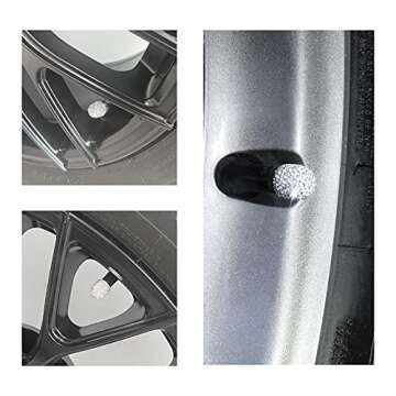 JUSTTOP 4 Pack Handmade Crystal Rhinestone Tire Valve Stem Caps, Wheel Tire Valve, Attractive Dustproof Bling Car Accessories, Universal for Cars, Trucks and Motorcycles-White