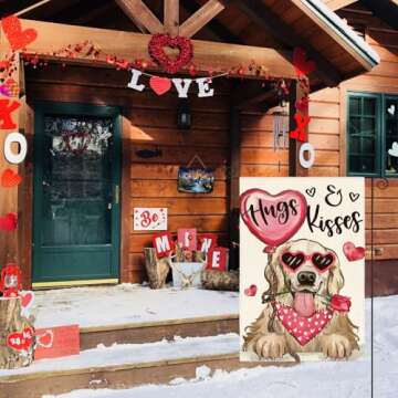 AVOIN colorlife Valentine's Day Dog Garden Flag 12x18 Inch Golden Retriever Hugs Kisses Double Sided...