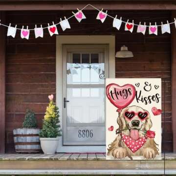 AVOIN colorlife Valentine's Day Dog Garden Flag 12x18 Inch Golden Retriever Hugs Kisses Double Sided, Anniversary Wedding Yard Outdoor Flag