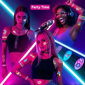 20 Sheet Glow in The Dark Temporary Tattoos 160+Styles Blacklight UV Neon Body Face Paint,Fake Tattoo Stickers for Women,Adult, Rave Festival Accessory Decorations,Glow in The Dark Party Supplies