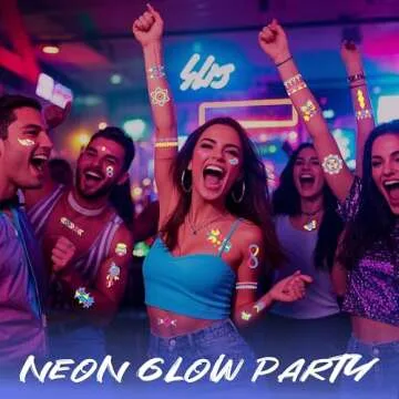 20 Sheet Glow in The Dark Temporary Tattoos 160+Styles Blacklight UV Neon Body Face Paint,Fake Tattoo Stickers for Women,Adult, Rave Festival Accessory Decorations,Glow in The Dark Party Supplies