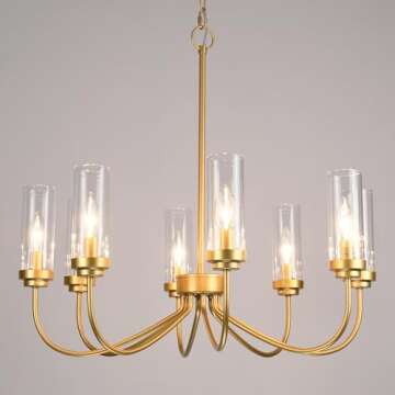 Homebelife 8-Light Muted Gold Chandelier Modern Farmhouse Linear Pendant Lighting Fixture with Clear...