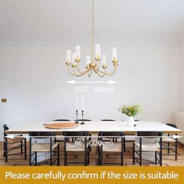 Homebelife 8-Light Muted Gold Chandelier Modern Farmhouse Linear Pendant Lighting Fixture with Clear Glass Lampshade Candle Hanging Lamp for Bedroom Dining Living Room