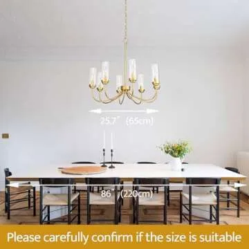 Homebelife 8-Light Muted Gold Chandelier Modern Farmhouse Linear Pendant Lighting Fixture with Clear Glass Lampshade Candle Hanging Lamp for Bedroom Dining Living Room