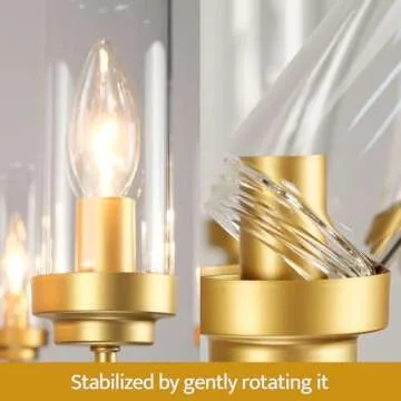 Homebelife 8-Light Muted Gold Chandelier Modern Farmhouse Linear Pendant Lighting Fixture with Clear Glass Lampshade Candle Hanging Lamp for Bedroom Dining Living Room