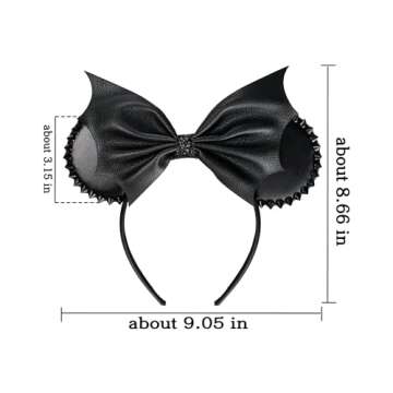 JIAHANG PU Mouse Ear Black Headband with Rivet, Halloween Bat Hair Bow Hairband, Festival Masquerade...