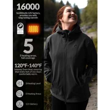 Heated Jacket for Women, ANTARCTICA GEAR Winter Coat with 12V 16000mAh Battery Pack, Soft Shell Heating Hood Jacket