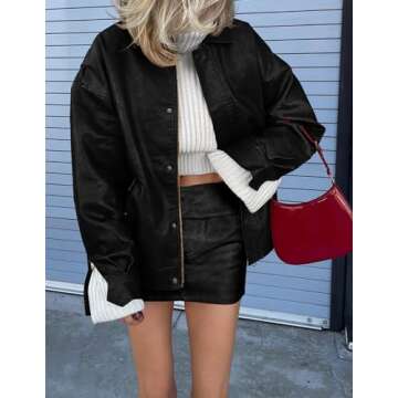 Chic PRETTYGARDEN Faux Leather Motorcycle Jacket for Women