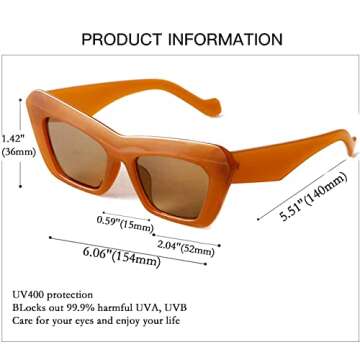 SDINM Cat Eye Sunglasses for Women Stylish UV400 Protection