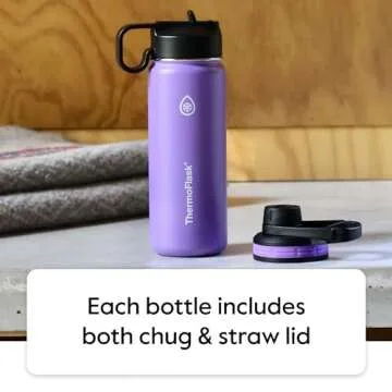 Insulated ThermoFlask Water Bottle with Dual Lids
