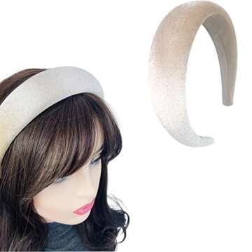 FunCosta velvet padded headband wide puffy headbands for women girls vintage sponge hair band trendy...