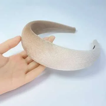 FunCosta velvet padded headband wide puffy headbands for women girls vintage sponge hair band trendy and cute hair accessories (Cream color)