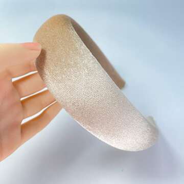 FunCosta velvet padded headband wide puffy headbands for women girls vintage sponge hair band trendy and cute hair accessories (Cream color)