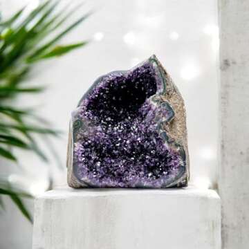 EMPORION Natural Amethyst (3 lb to 4 lb) - 4.5" to 7.5" Height - Crystal Clusters Stone from Uruguay Raw Geode Quartz - Deep Purple Color