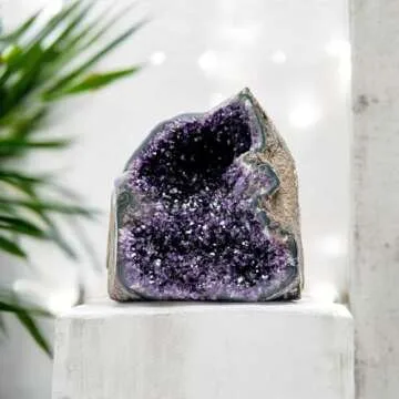 EMPORION Natural Amethyst (3 lb to 4 lb) - 4.5" to 7.5" Height - Crystal Clusters Stone from Uruguay Raw Geode Quartz - Deep Purple Color