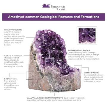 EMPORION Natural Amethyst (3 lb to 4 lb) - 4.5" to 7.5" Height - Crystal Clusters Stone from Uruguay Raw Geode Quartz - Deep Purple Color